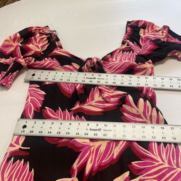 Who What Wear Pink Tropical Linen Puff Sleeve Dress Size Medium - Picture 4 of 11